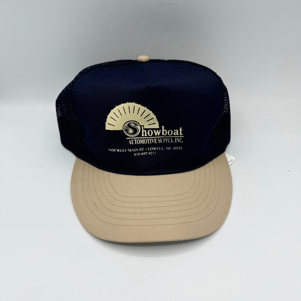 Vintage Showboat Automotive Supply Hat Blue Trucker Snapback Mesh 80s 90s